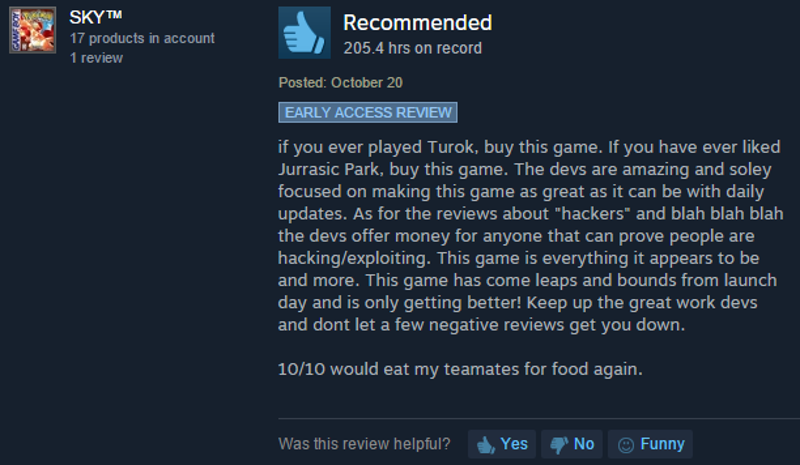 Illustration for article titled Ark: Survival Evolved, As Told By Steam Reviews